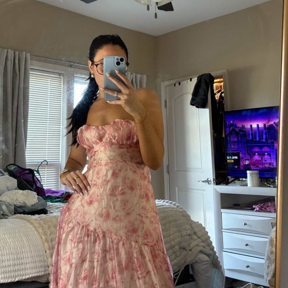 Hello Molly Pink Floral Strapless Dress